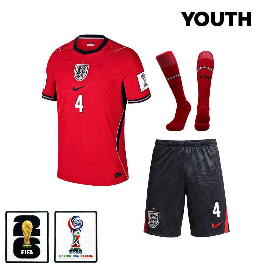Declan Rice 4 England 2026 YOUTH Away Kit Set – Red/Black