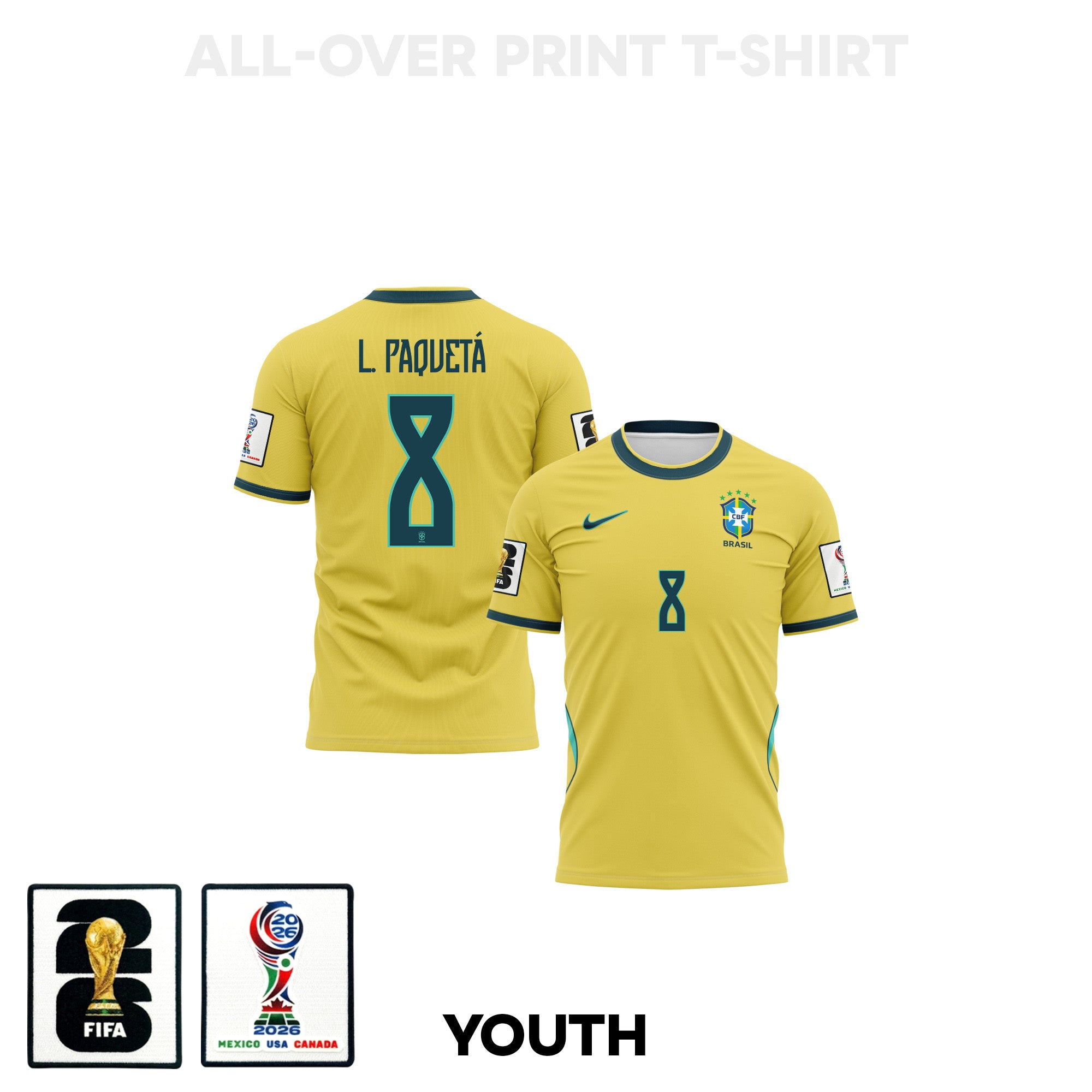 Lucas Paquetá 8 Youth Brazil 2026 Home 3D T-shirt Fully Printed – Yellow