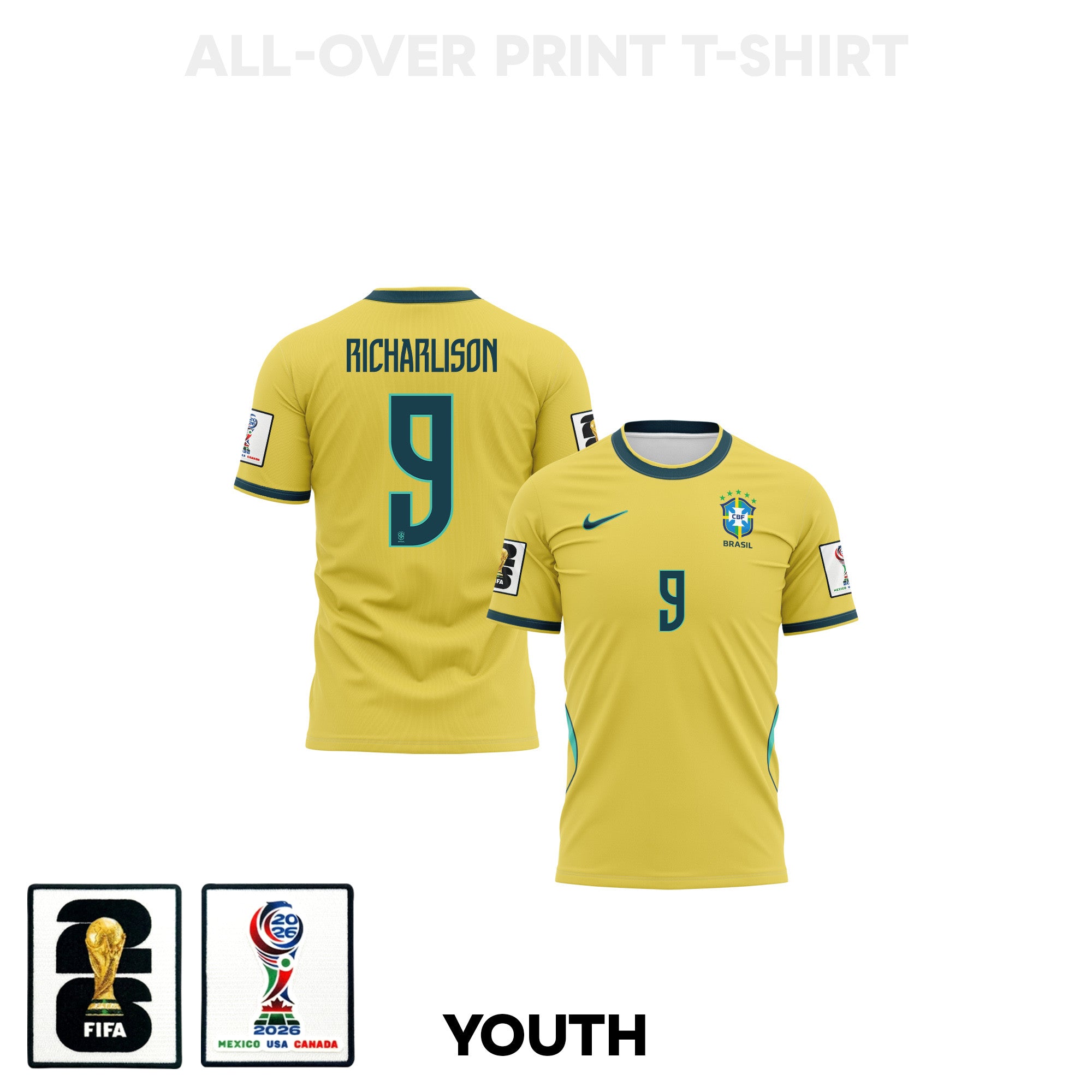 Richarlison 9 Youth Brazil 2026 Home 3D T-shirt Fully Printed – Yellow