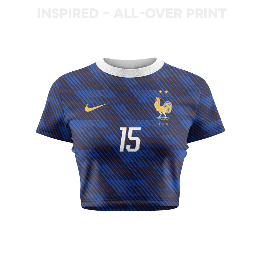 Ibrahima Konaté 15 France 2026 Women's Home All-Over Print Cropped Jersey - Blue