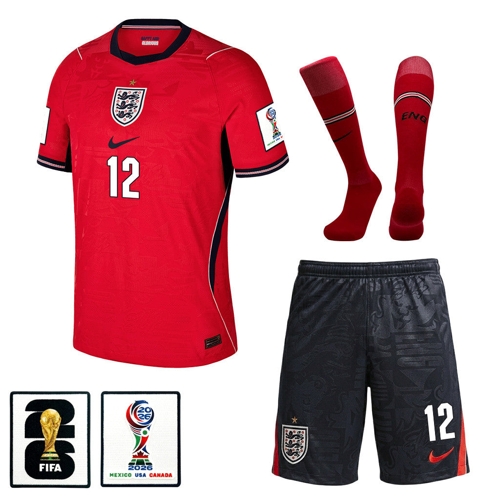 Dan Burn 12 England 2026 Away Men Kit Set – Red/Black