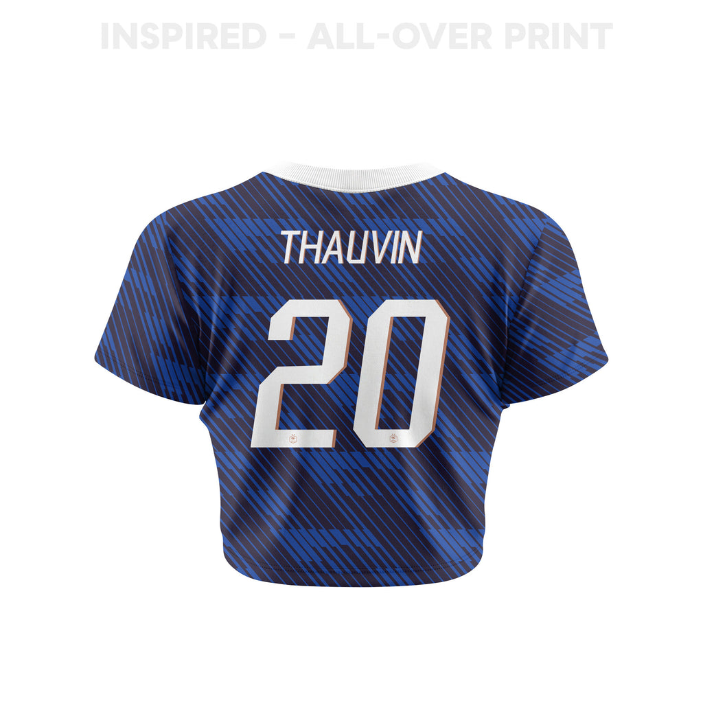 Florian Thauvin 20 France 2026 Women's Home All-Over Print Cropped Jersey - Blue