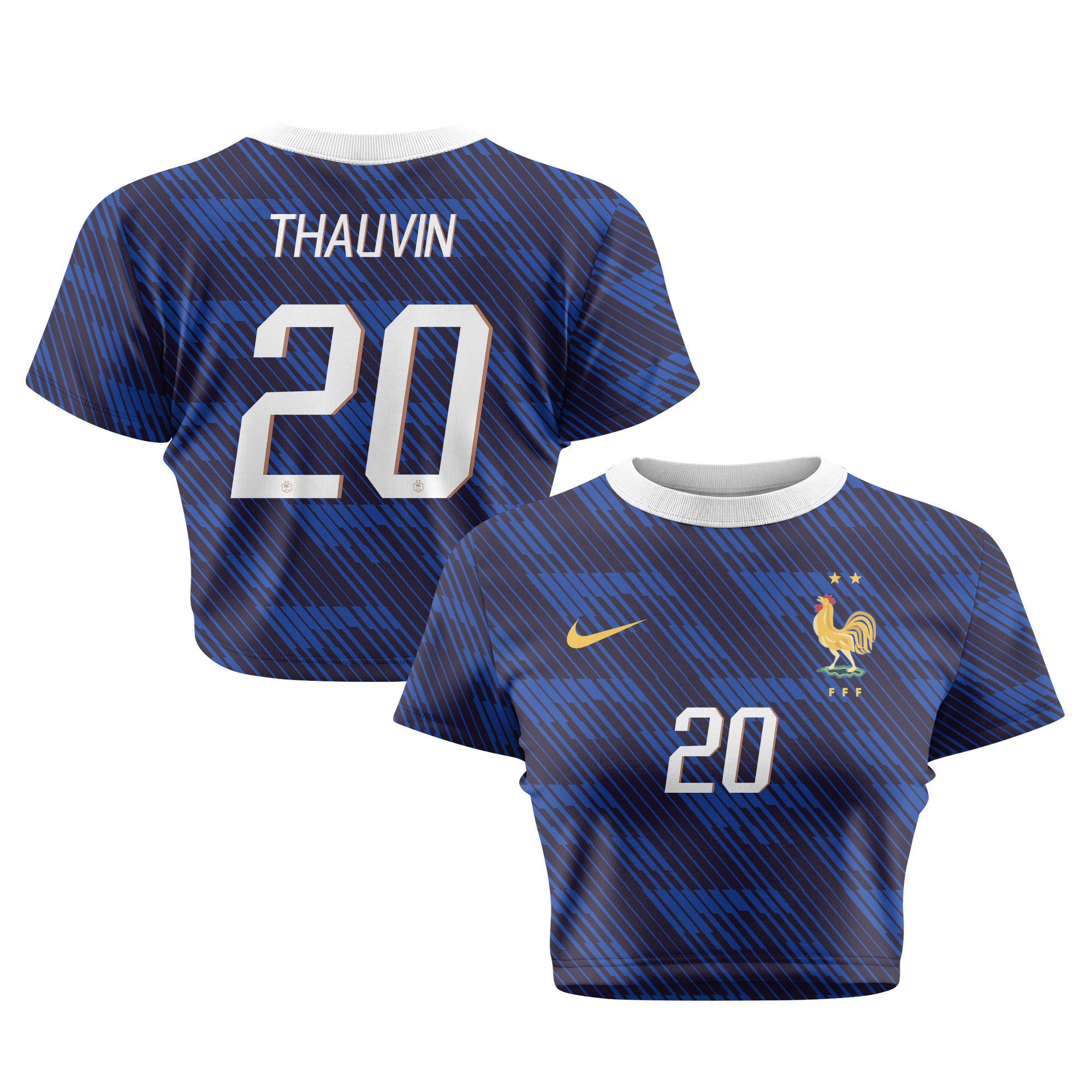 Florian Thauvin 20 France 2026 Women's Home All-Over Print Cropped Jersey - Blue