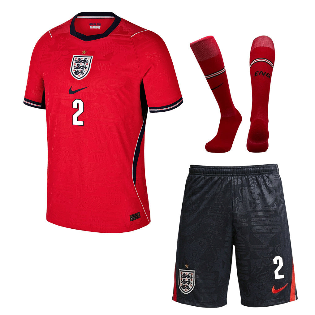 Ezri Konsa 2 England 2026 Away Men Kit Set – Red/Black