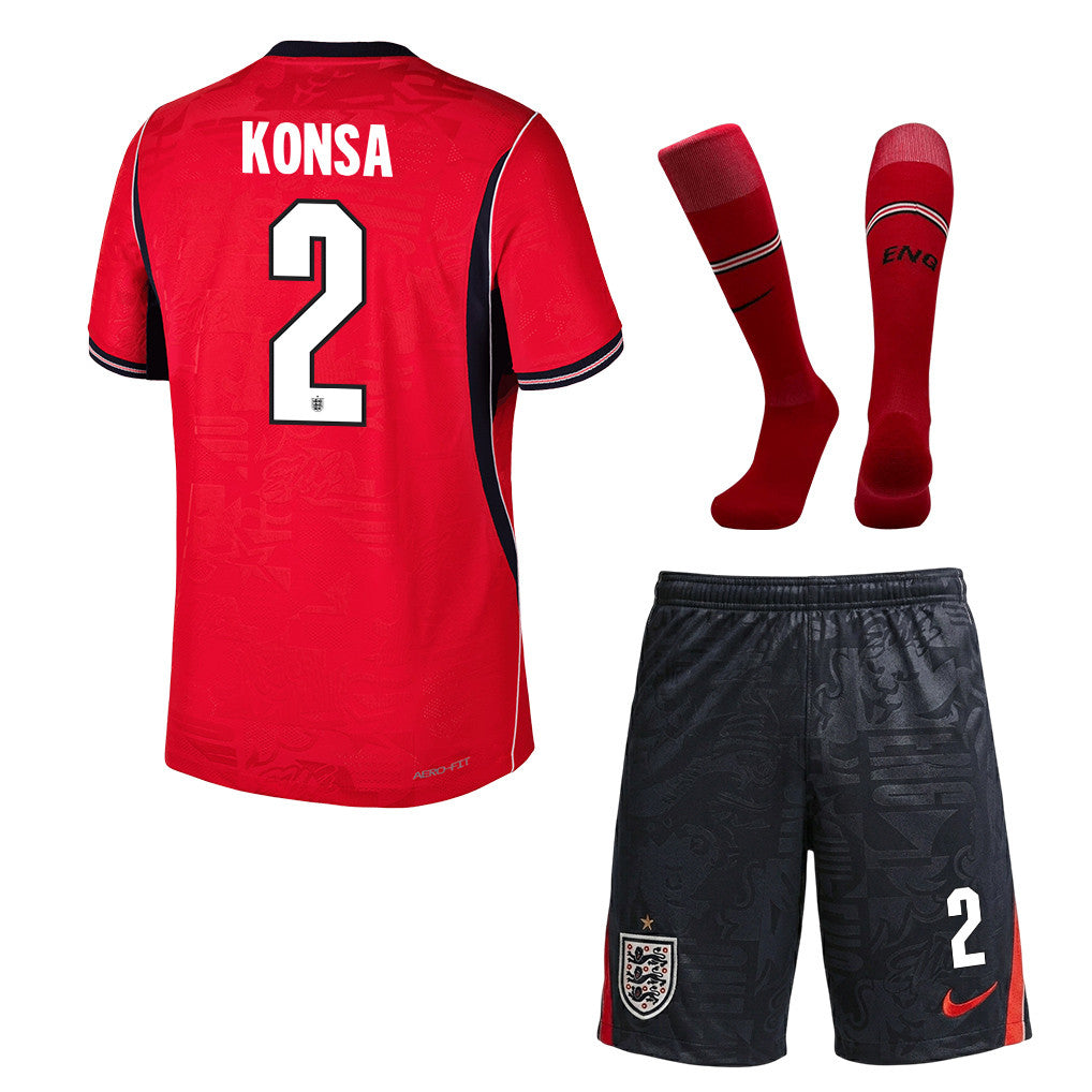 Ezri Konsa 2 England 2026 Away Men Kit Set – Red/Black