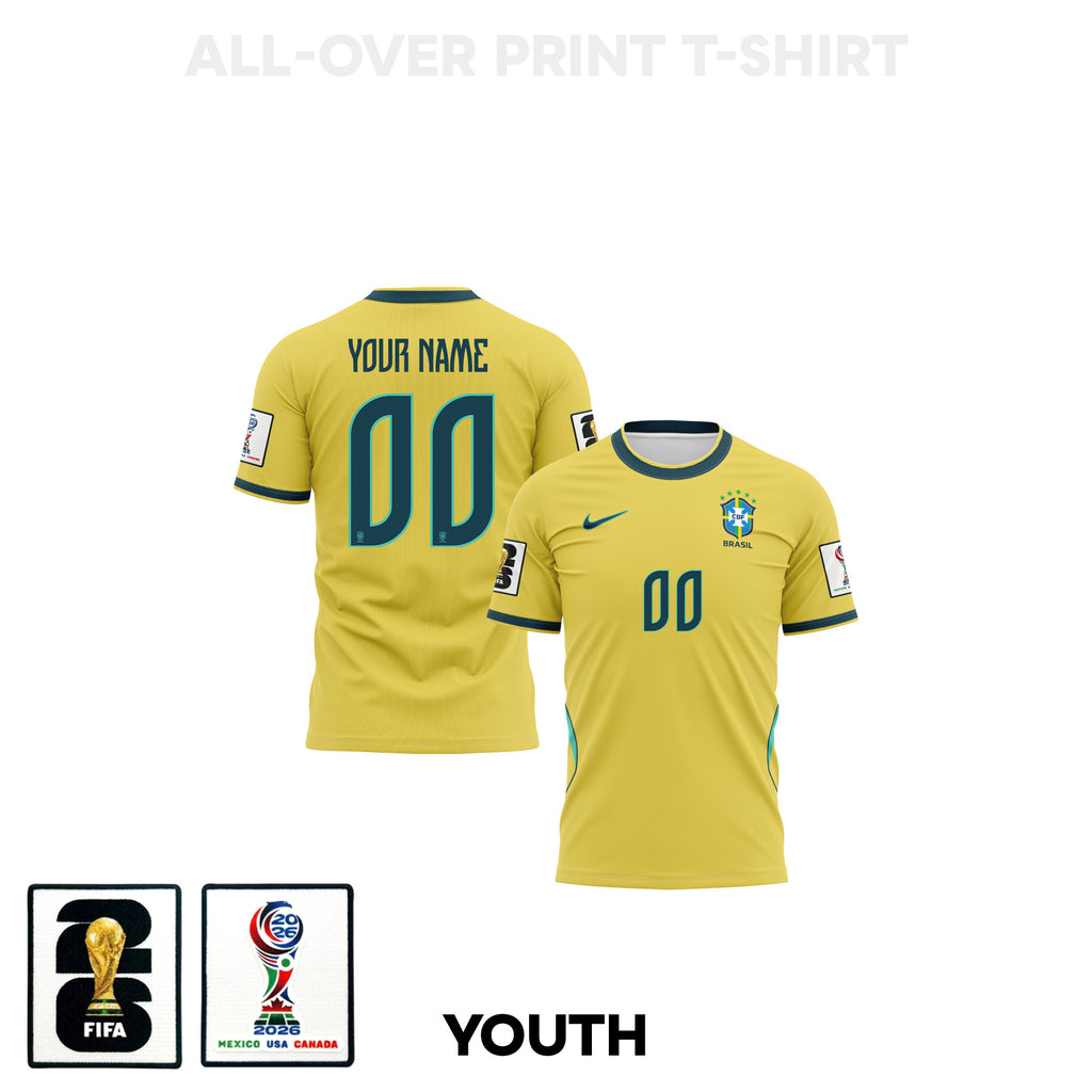 Brazil 2026 Youth Home 3D T-shirt Fully Printed – Personalized – Yellow