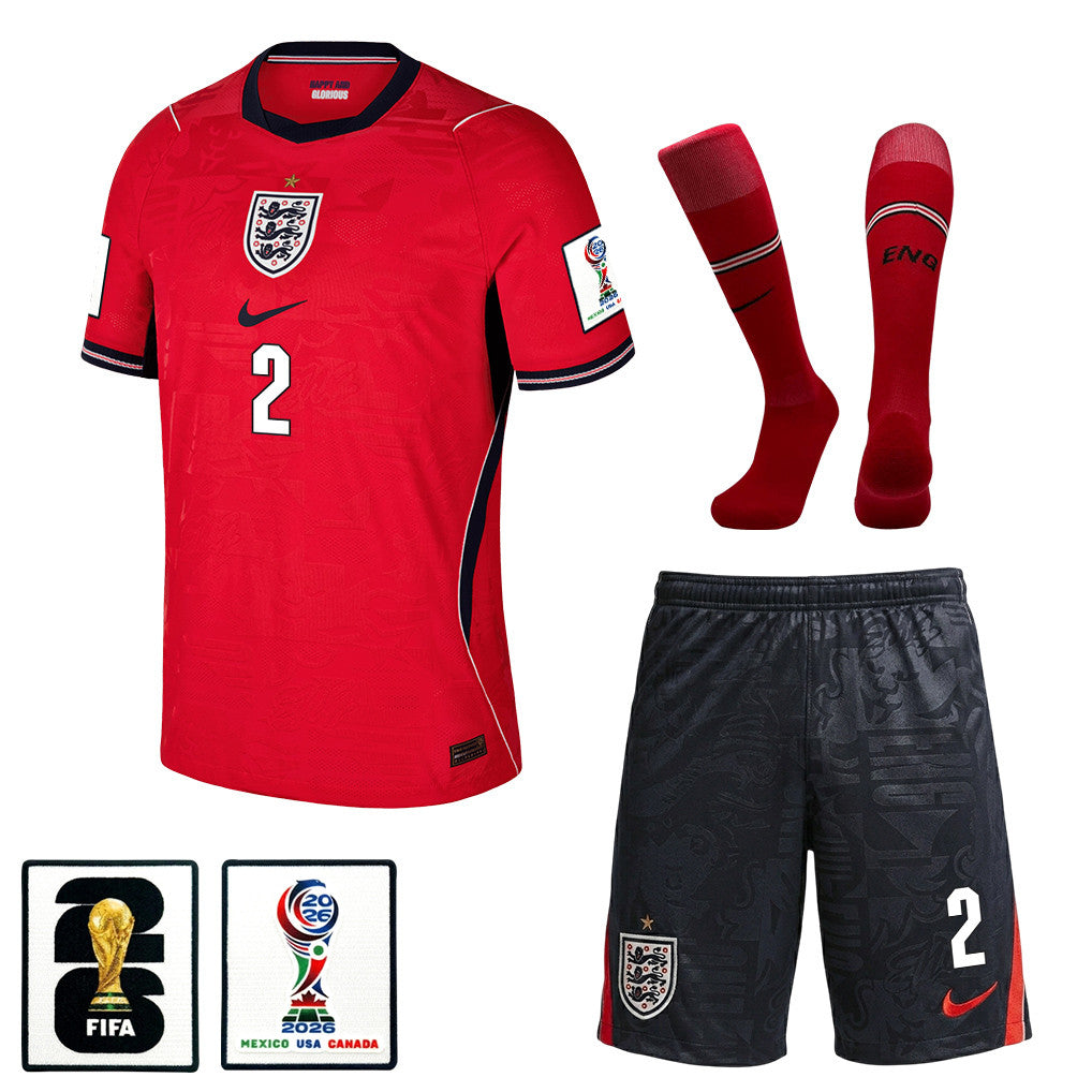 Jarell Quansah 2 England 2026 Away Men Kit Set – Red/Black