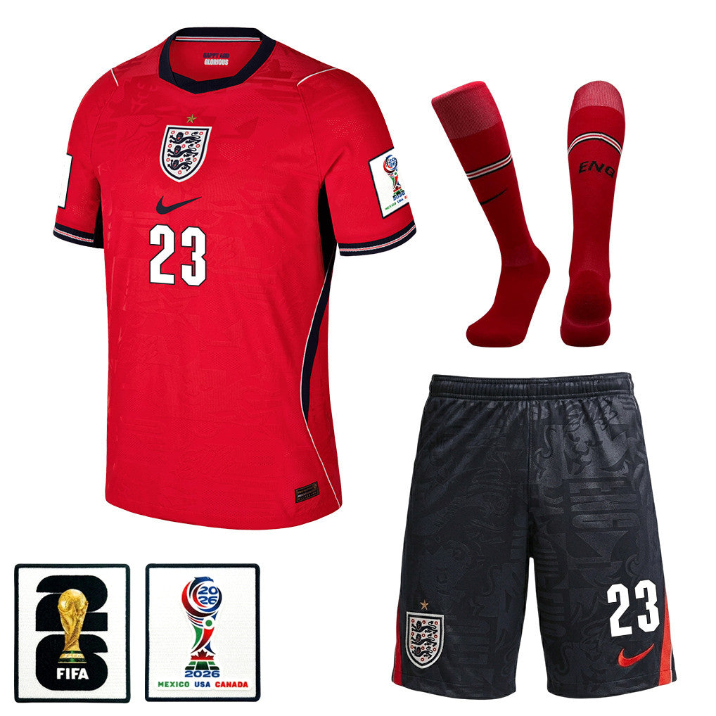 Elliot Anderson 23 England 2026 Away Men Kit Set – Red/Black