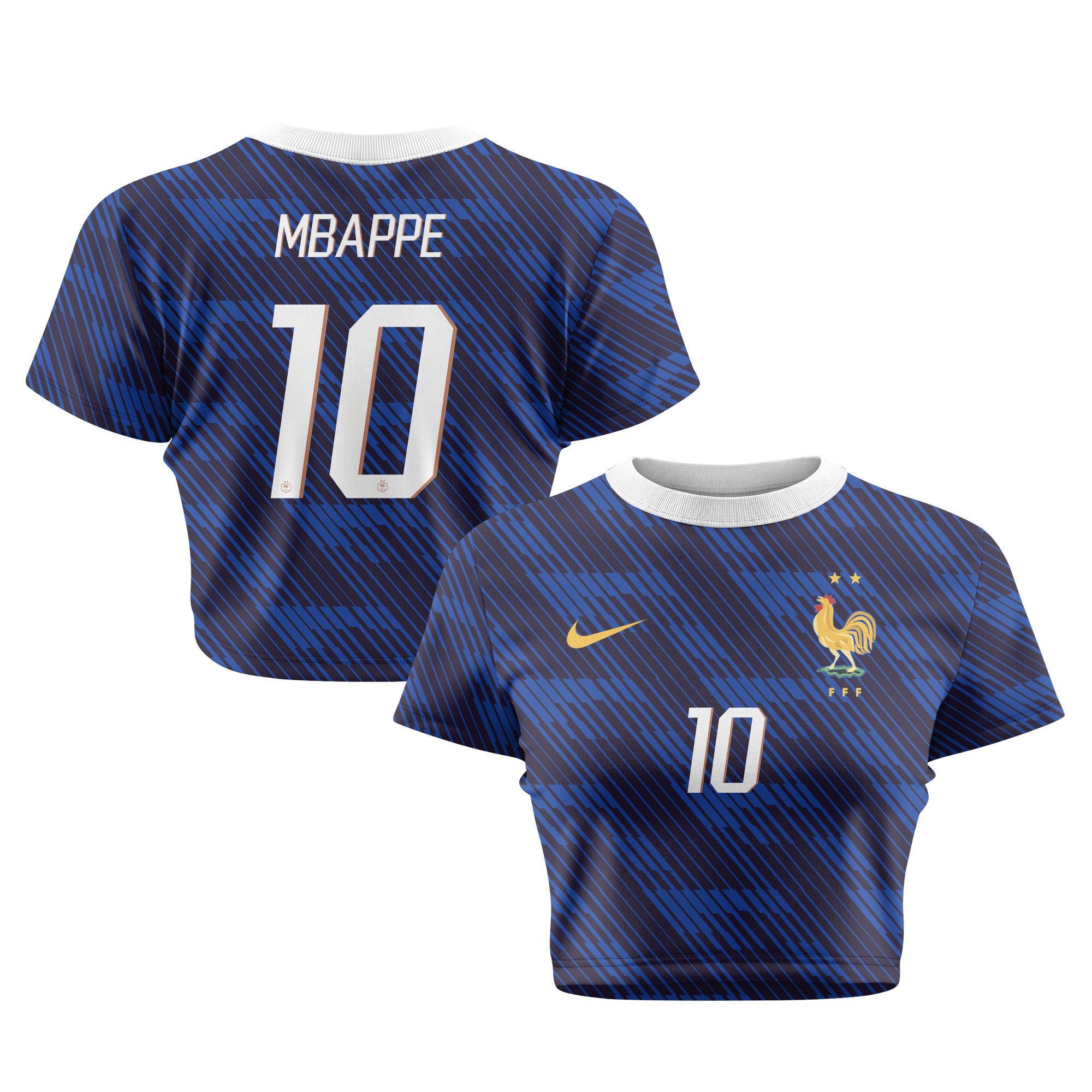 Kylian Mbappé 10 France 2026 Women's Home All-Over Print Cropped Jersey - Blue