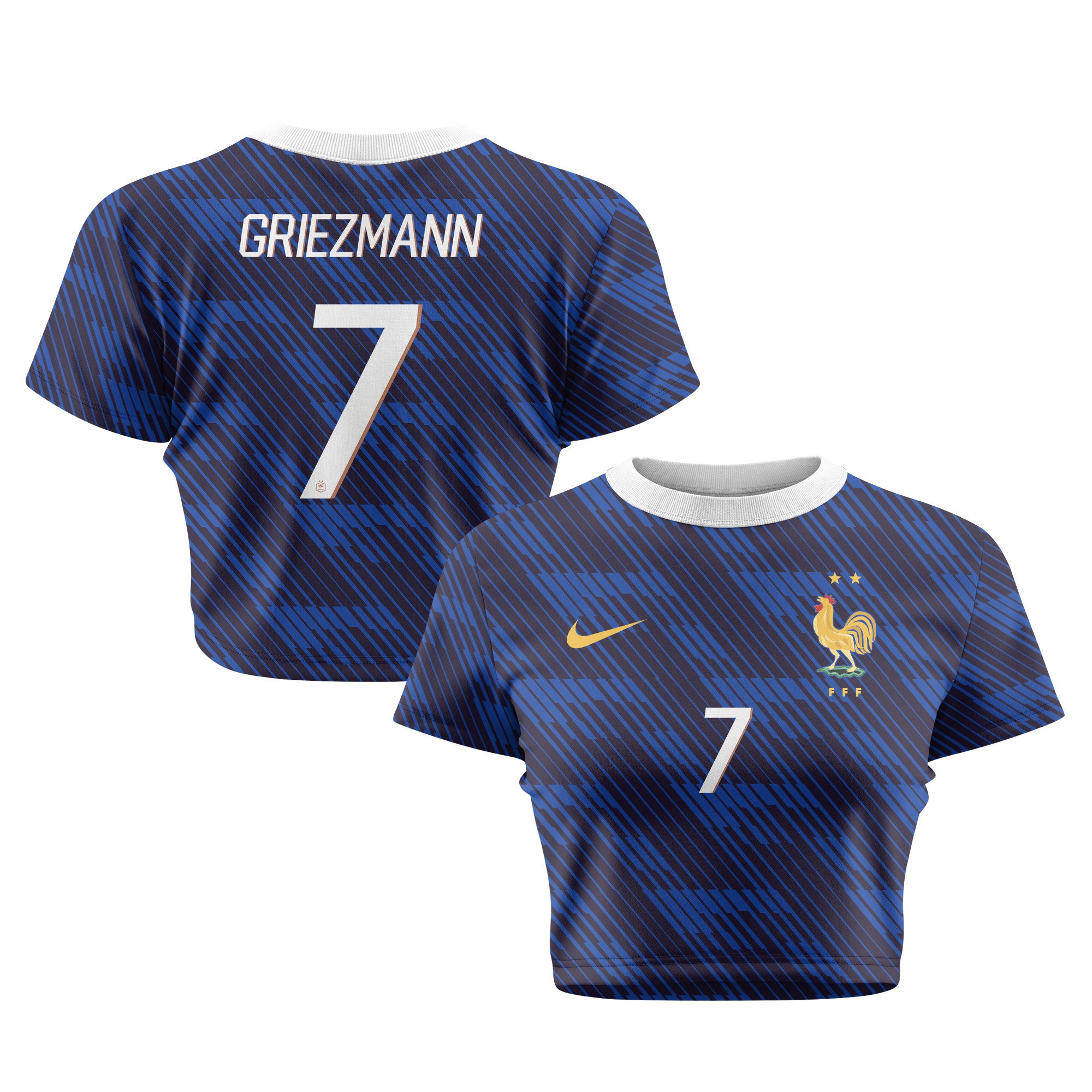 Antoine Griezmann 7 France 2026 Women's Home All-Over Print Cropped Jersey - Blue
