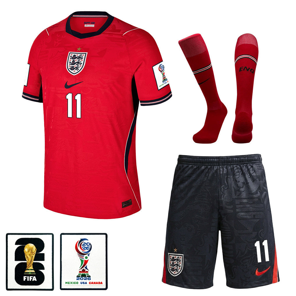 Phil Foden 11 England 2026 Away Men Kit Set – Red/Black