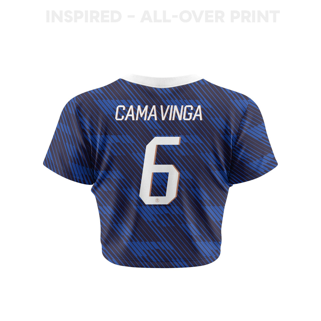 Eduardo Camavinga 6 France 2026 Women's Home All-Over Print Cropped Jersey - Blue