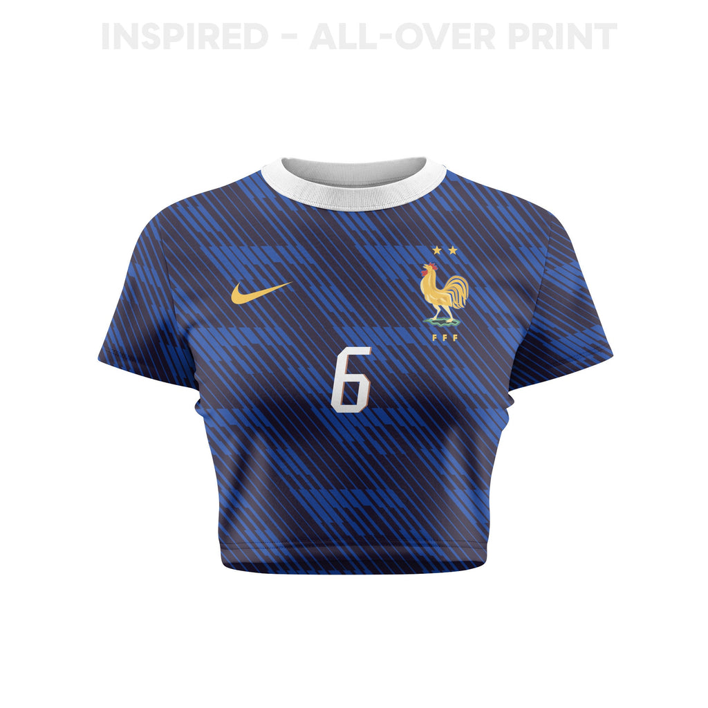 Eduardo Camavinga 6 France 2026 Women's Home All-Over Print Cropped Jersey - Blue