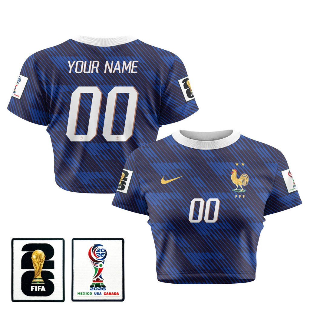 France 2026 Women's Home All-Over Print Cropped Jersey - Personalized - Blue