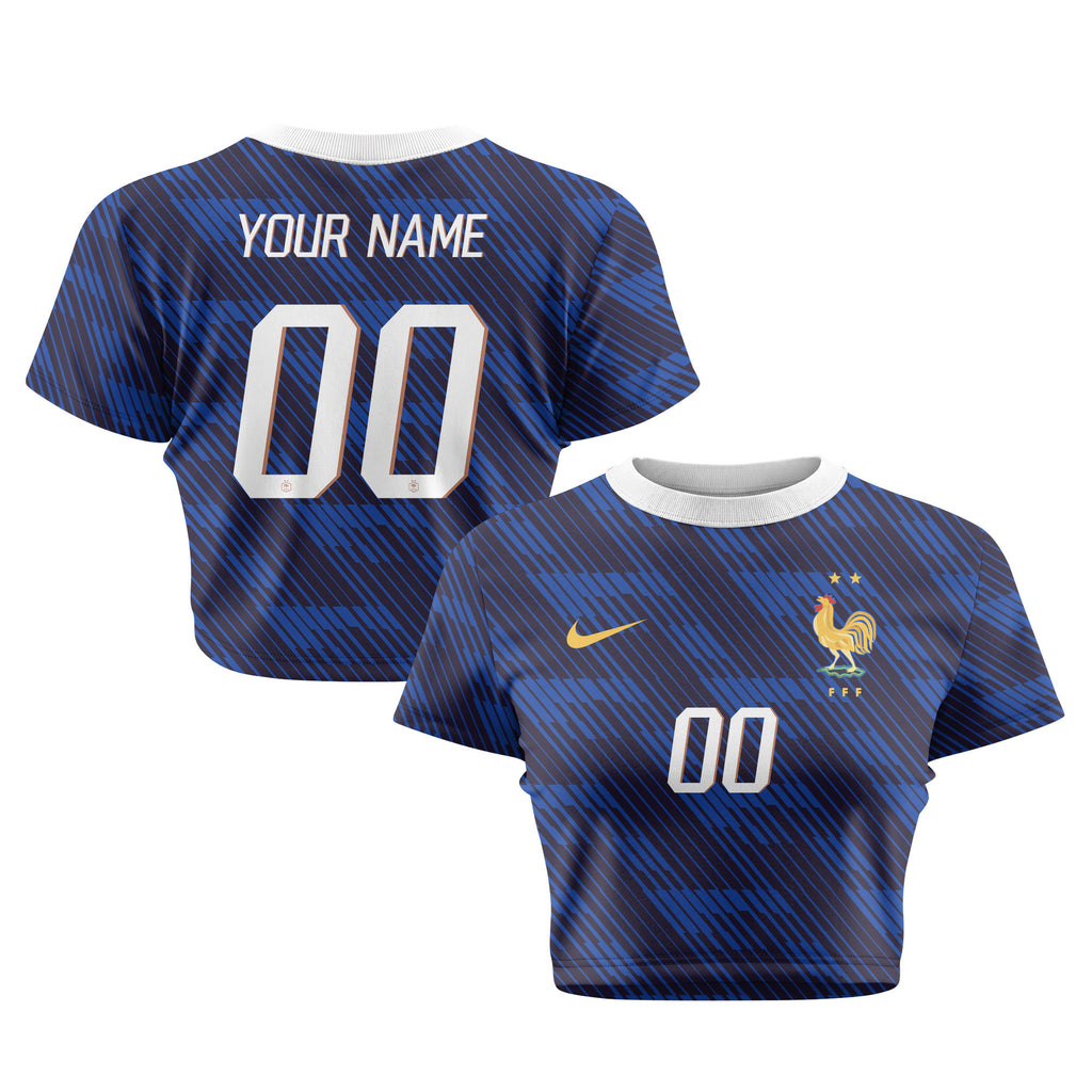 France 2026 Women's Home All-Over Print Cropped Jersey - Personalized - Blue