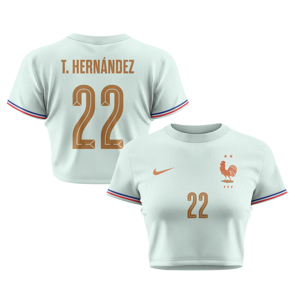 Theo Hernández 22 France 2026 Women's Away All-Over Print Cropped Jersey - Green