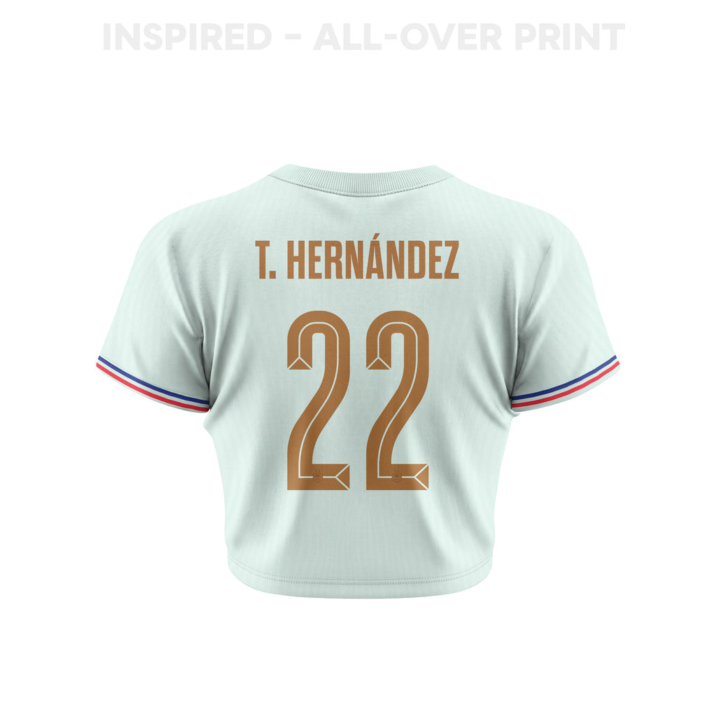 Theo Hernández 22 France 2026 Women's Away All-Over Print Cropped Jersey - Green