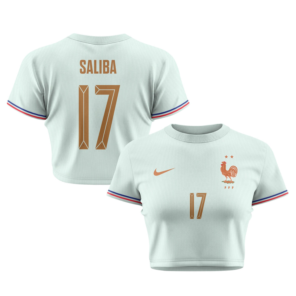 William Saliba 17 France 2026 Women's Away All-Over Print Cropped Jersey - Green