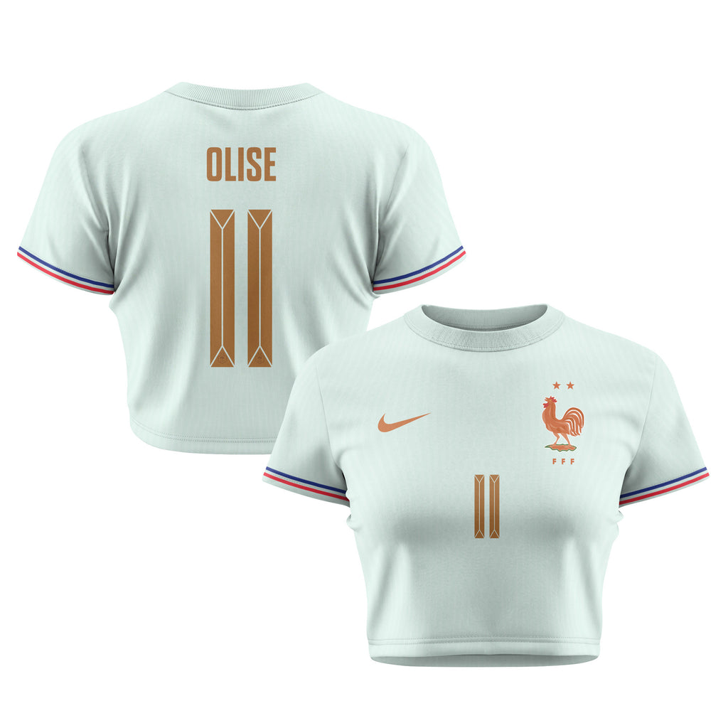 Michael Olise 11 France 2026 Women's Away All-Over Print Cropped Jersey - Green