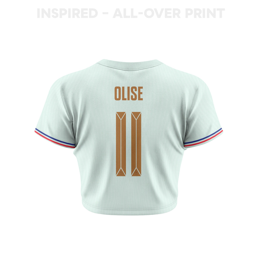 Michael Olise 11 France 2026 Women's Away All-Over Print Cropped Jersey - Green