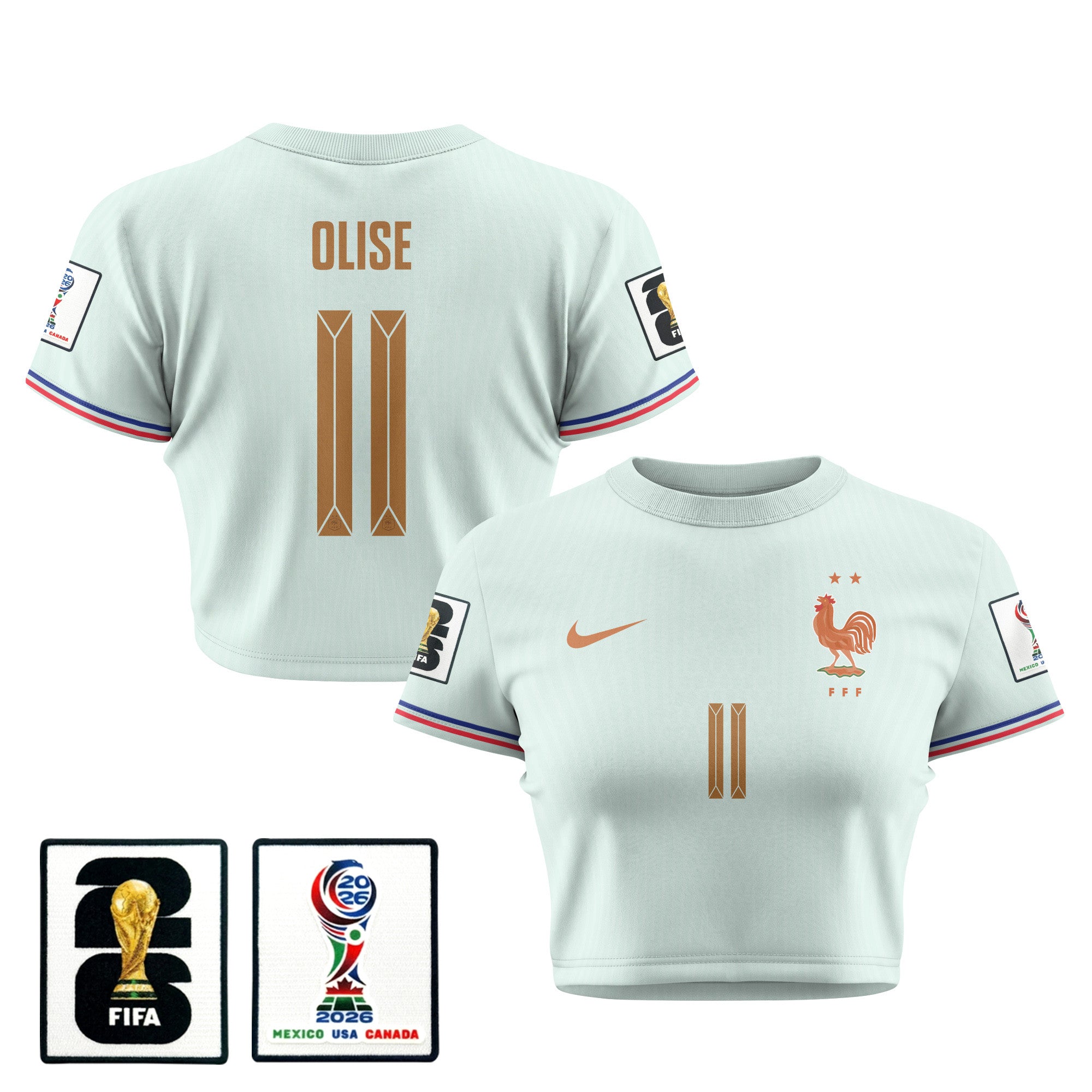 Michael Olise 11 France 2026 Women's Away All-Over Print Cropped Jersey - Green
