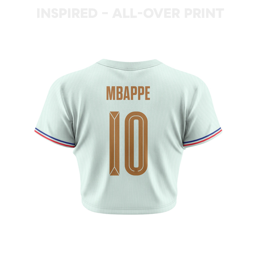 Kylian Mbappé 10 France 2026 Women's Away All-Over Print Cropped Jersey - Green