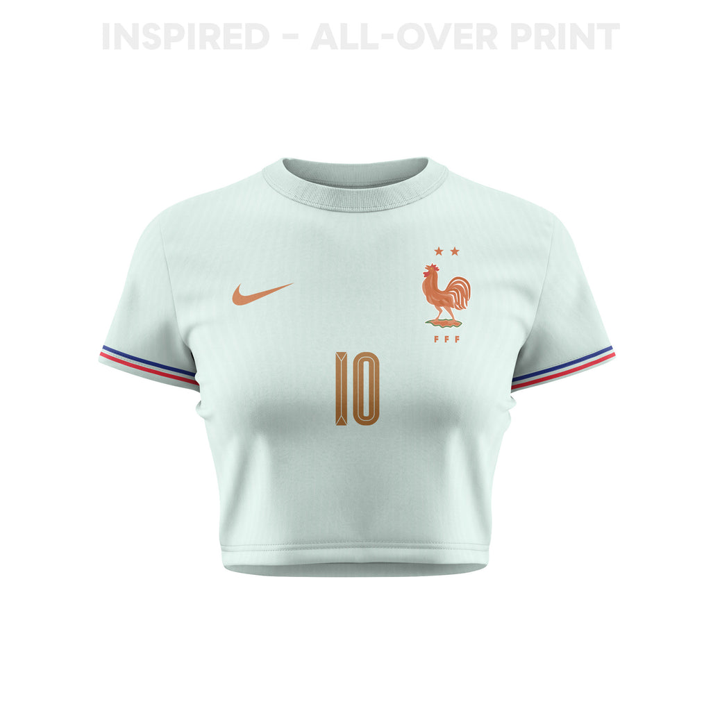 Kylian Mbappé 10 France 2026 Women's Away All-Over Print Cropped Jersey - Green