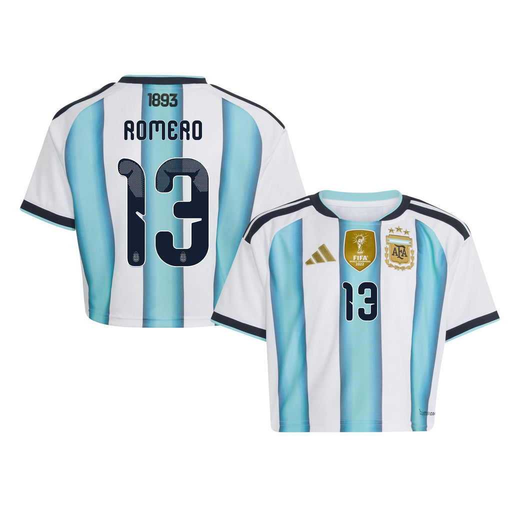 Cristian Romero 13 Argentina 2026 Home Women's Cropped Jersey - White