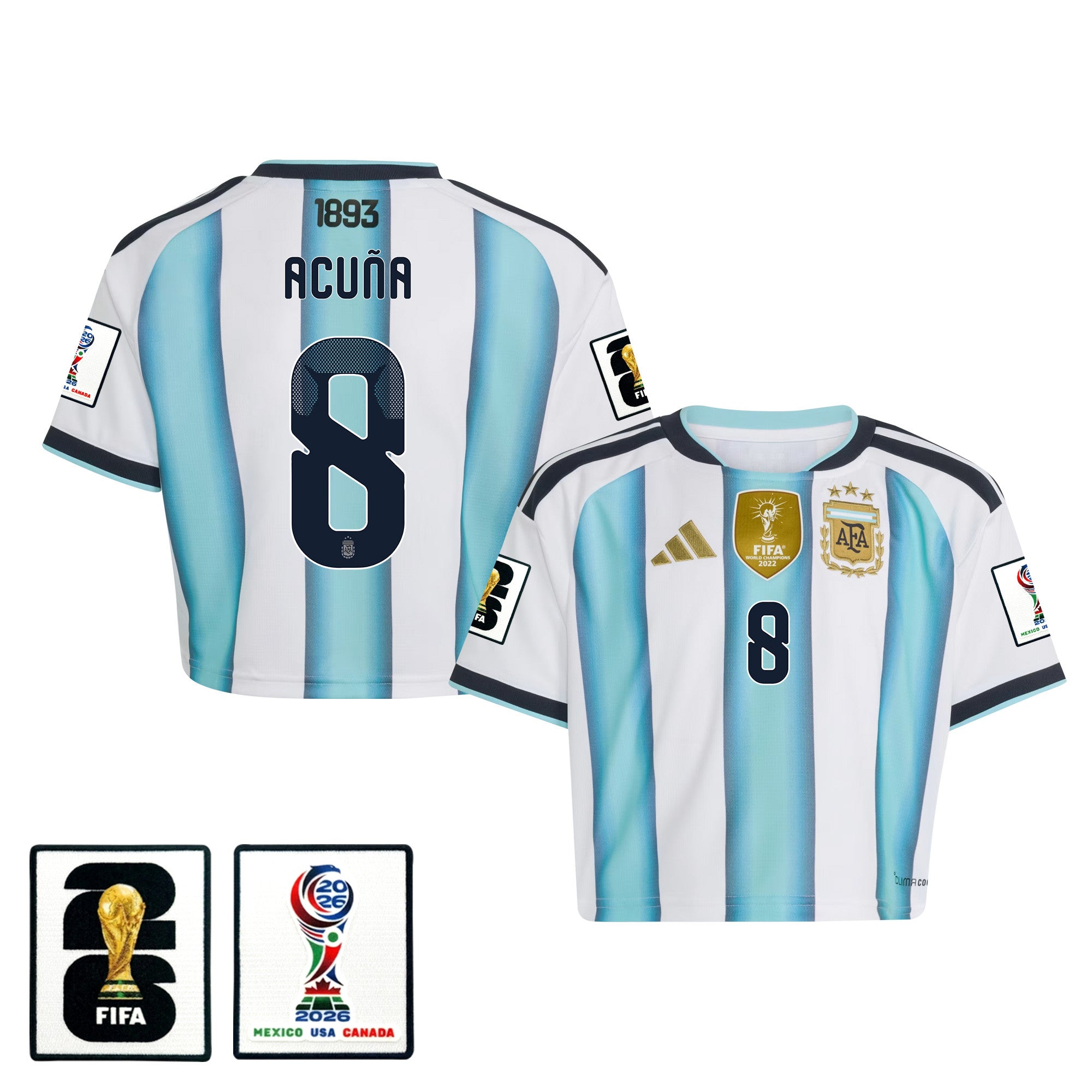 Marcos Acuña 8 Argentina 2026 Home Women's Cropped Jersey - White