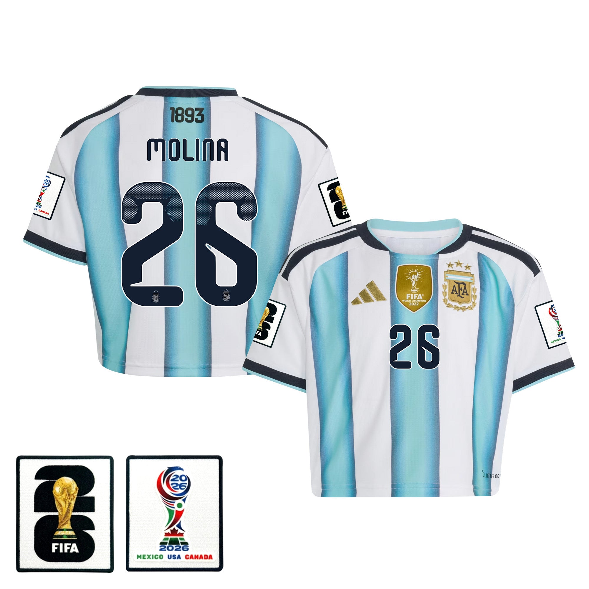 Nahuel Molina 26 Argentina 2026 Home Women's Cropped Jersey - White