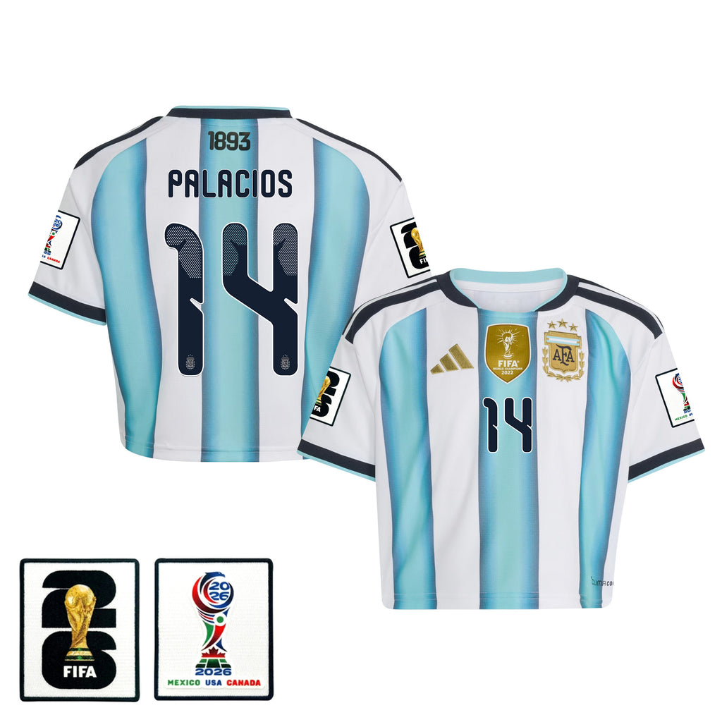 Exequiel Palacios 14 Argentina 2026 Home Women's Cropped Jersey - White