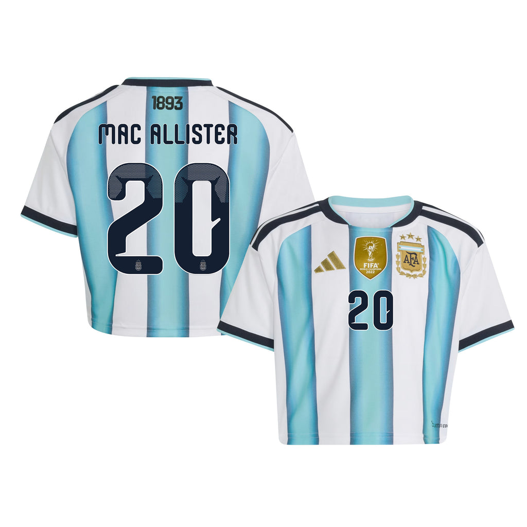 Alexis Mac Allister 20 Argentina 2026 Home Women's Cropped Jersey - White