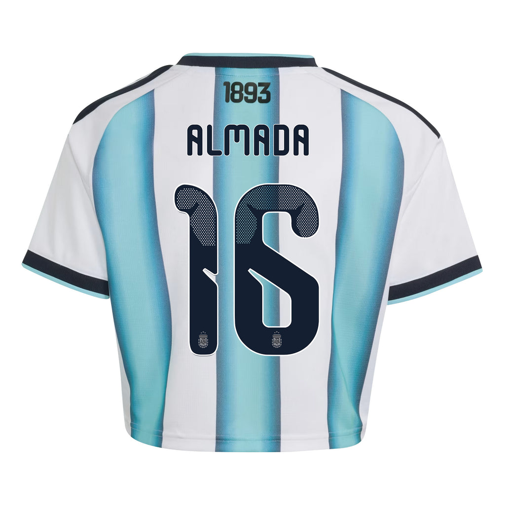 Thiago Almada 16 Argentina 2026 Home Women's Cropped Jersey - White