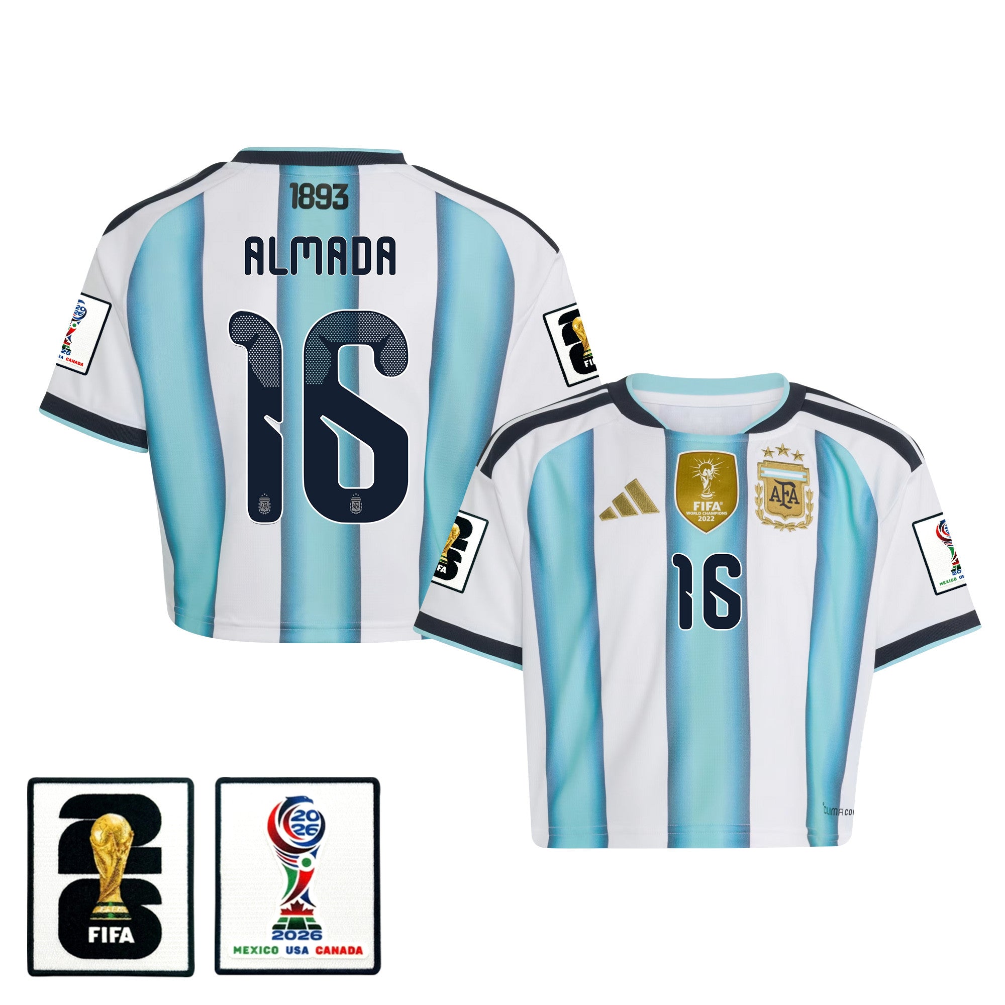 Thiago Almada 16 Argentina 2026 Home Women's Cropped Jersey - White