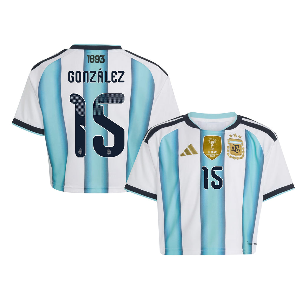 Nicolás González 15 Argentina 2026 Home Women's Cropped Jersey - White