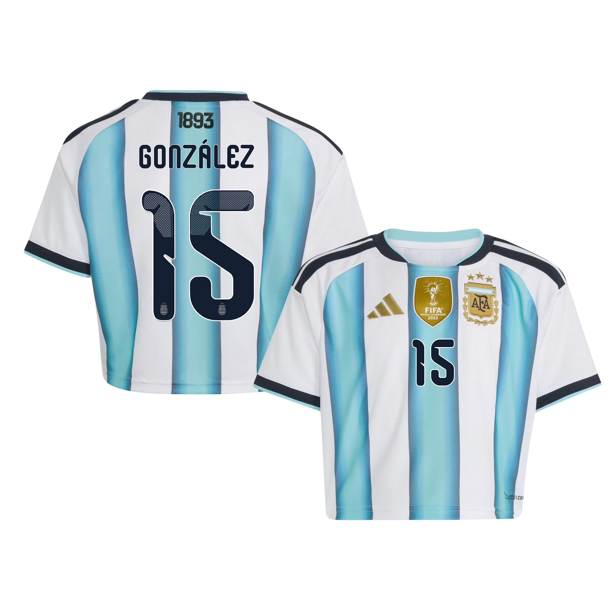 Nicolás González 15 Argentina 2026 Home Women's Cropped Jersey - White