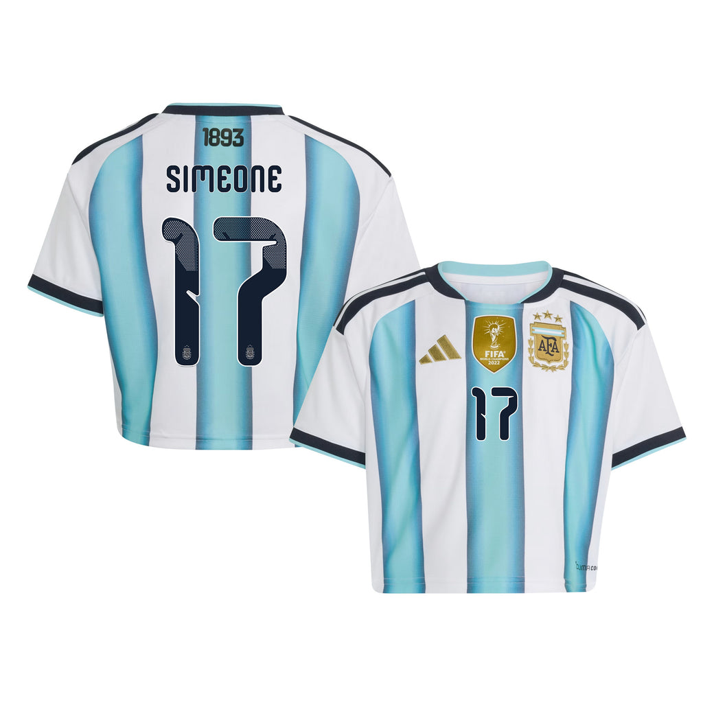 Giuliano Simeone 17 Argentina 2026 Home Women's Cropped Jersey - White