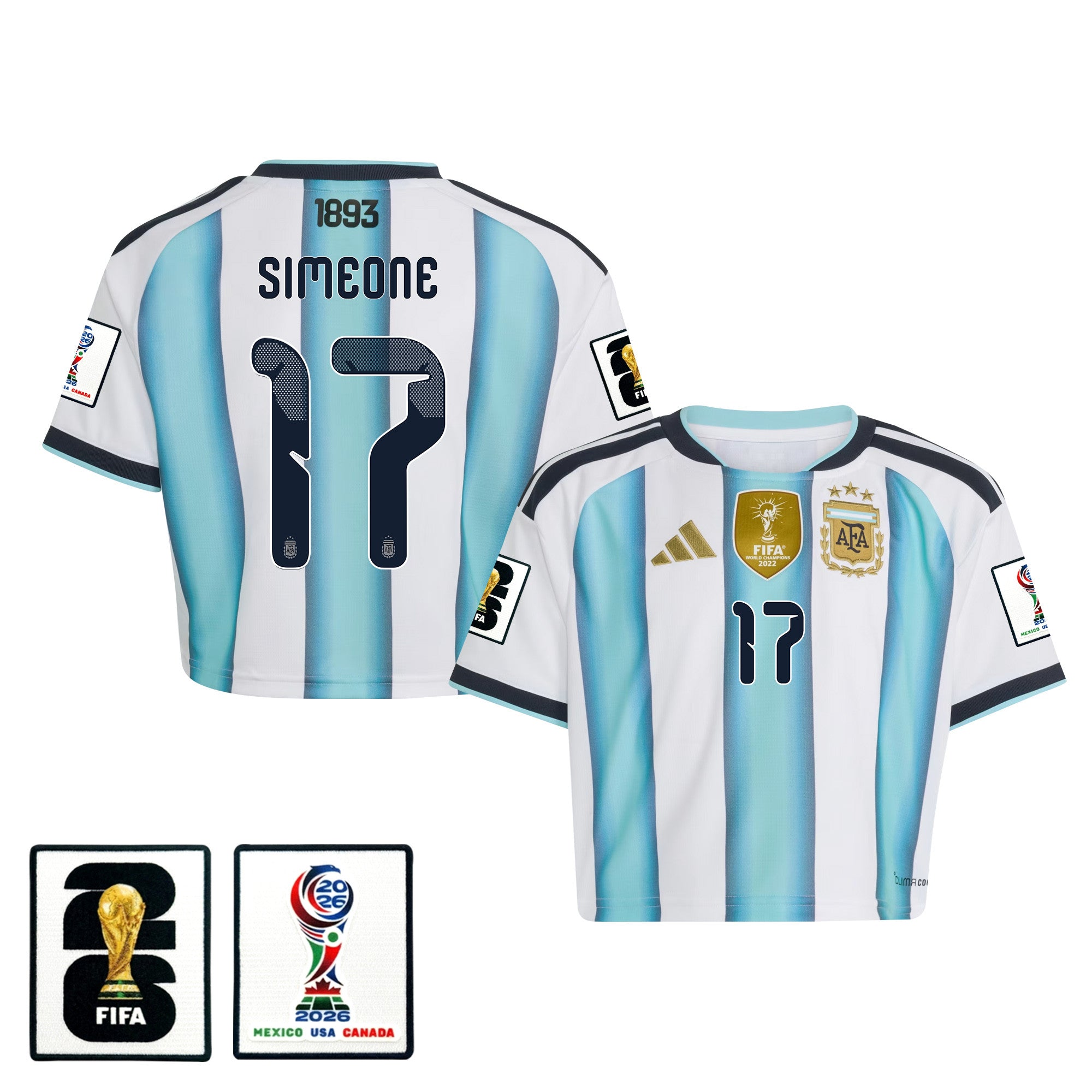 Giuliano Simeone 17 Argentina 2026 Home Women's Cropped Jersey - White