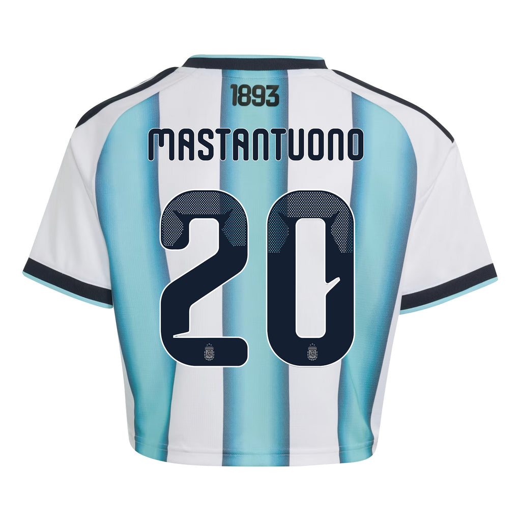 Franco Mastantuono 20 Argentina 2026 Home Women's Cropped Jersey - White