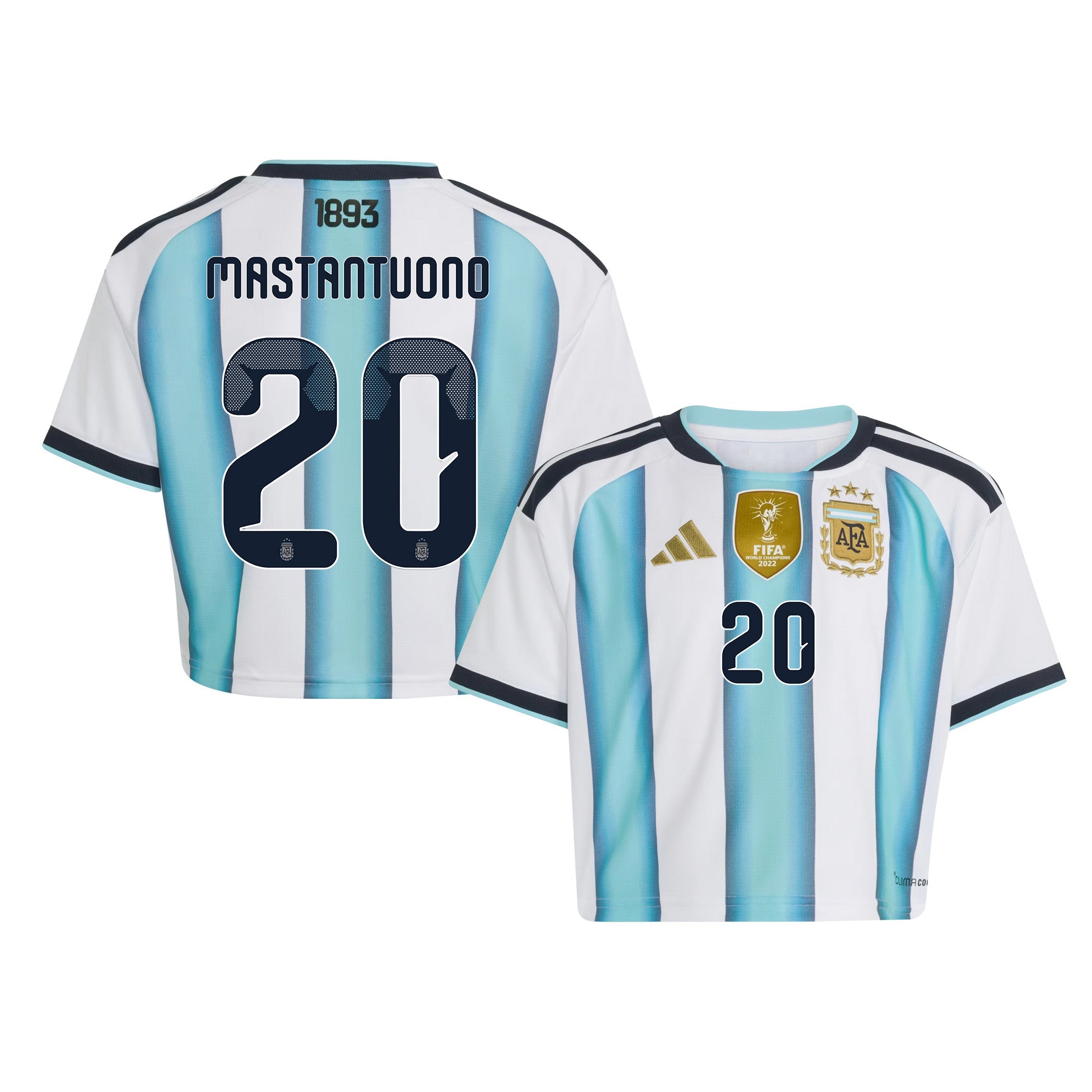 Franco Mastantuono 20 Argentina 2026 Home Women's Cropped Jersey - White