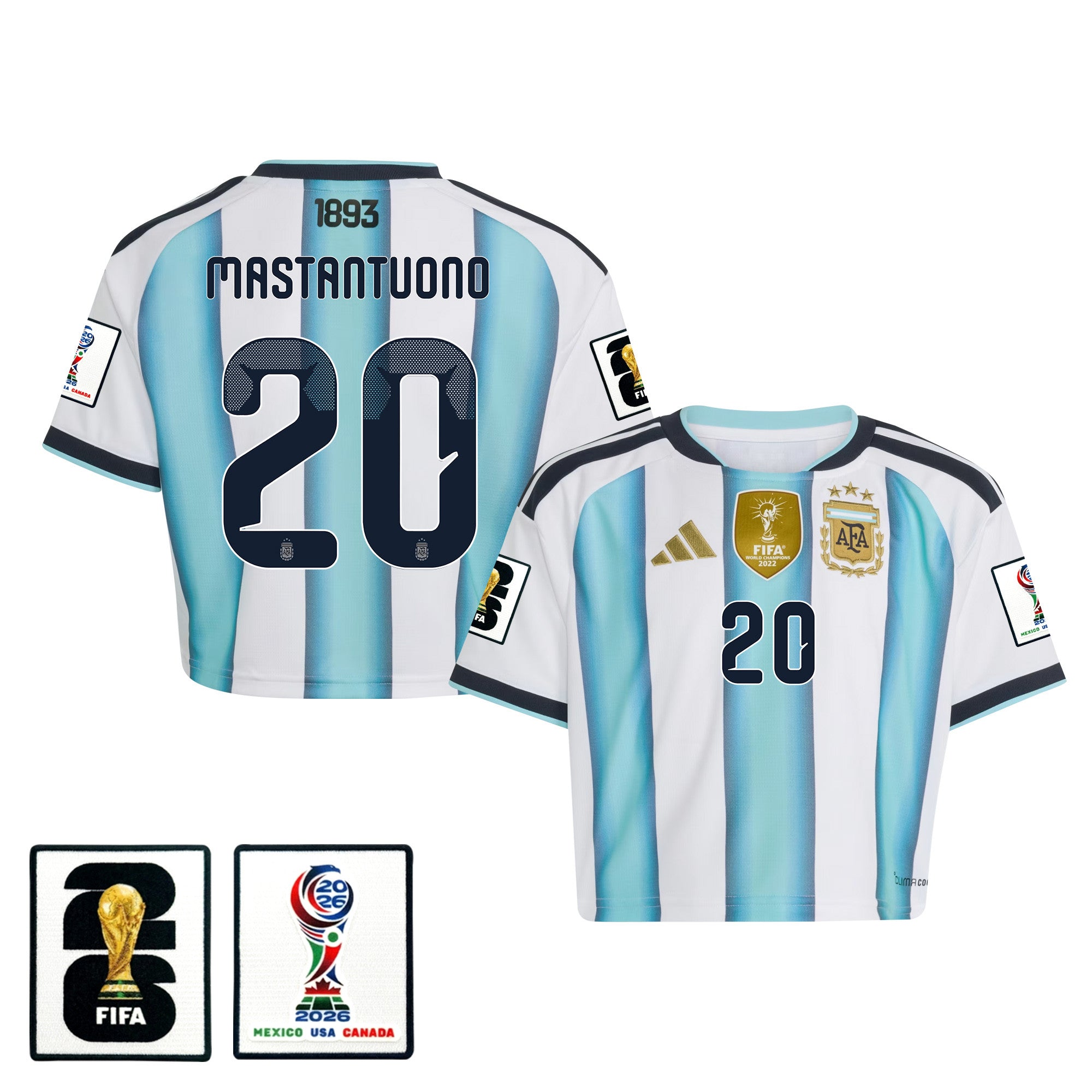 Franco Mastantuono 20 Argentina 2026 Home Women's Cropped Jersey - White