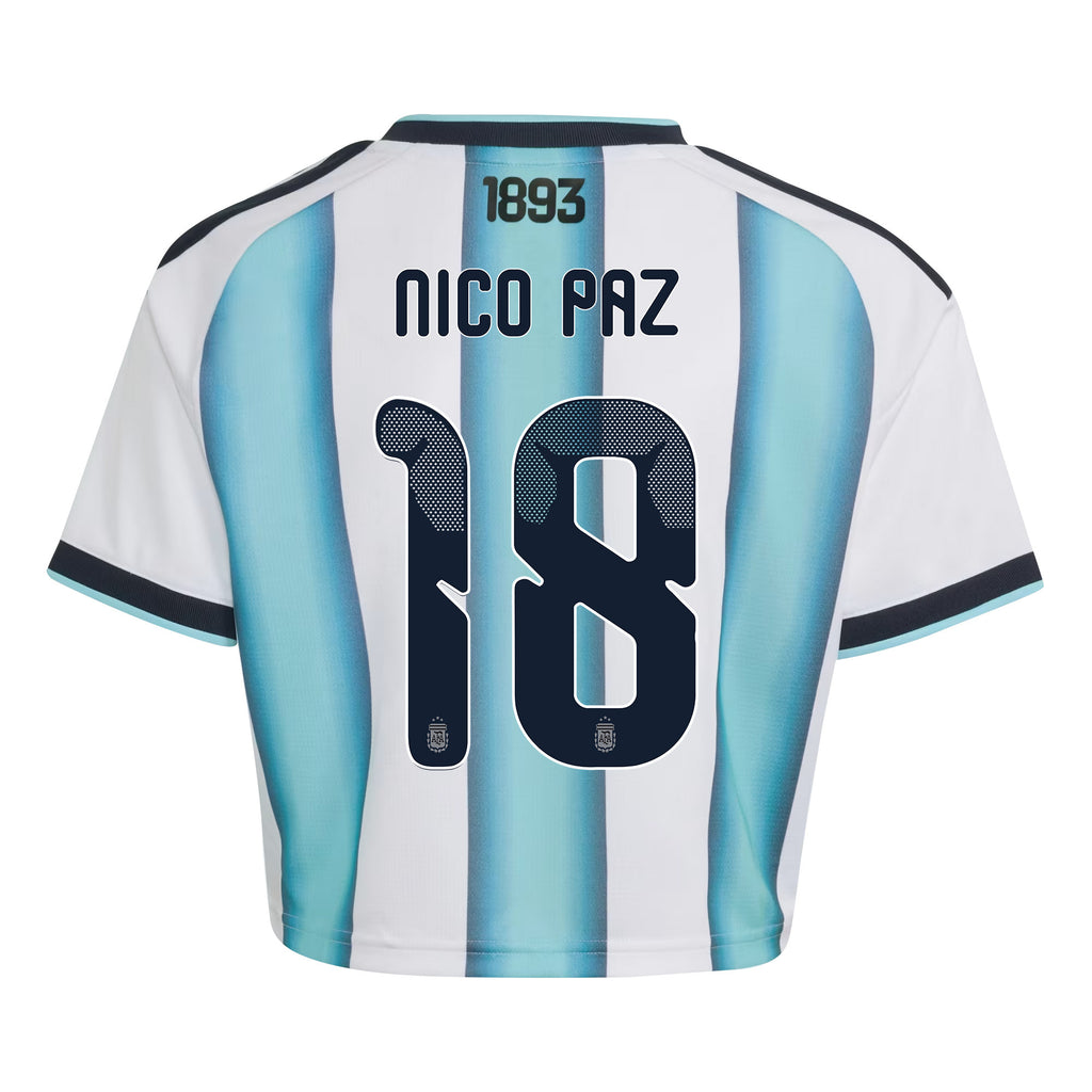 Nico Paz 18 Argentina 2026 Home Women's Cropped Jersey - White