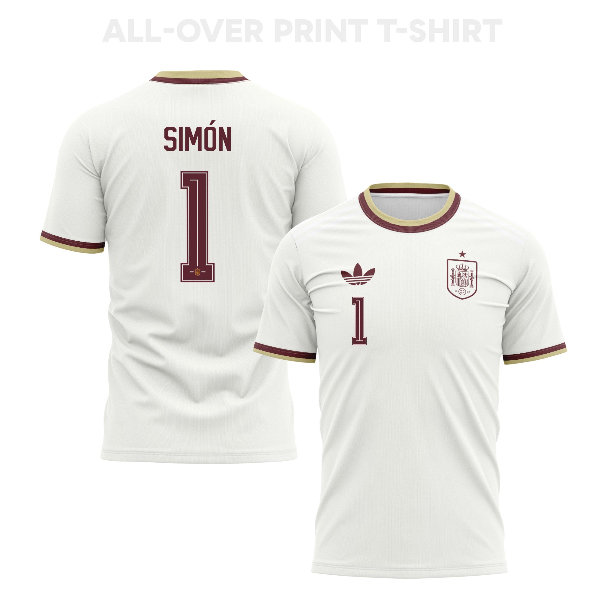 Unai Simón 1 Spain 2026 Away 3D T-Shirt Fully Printed – Unisex, White