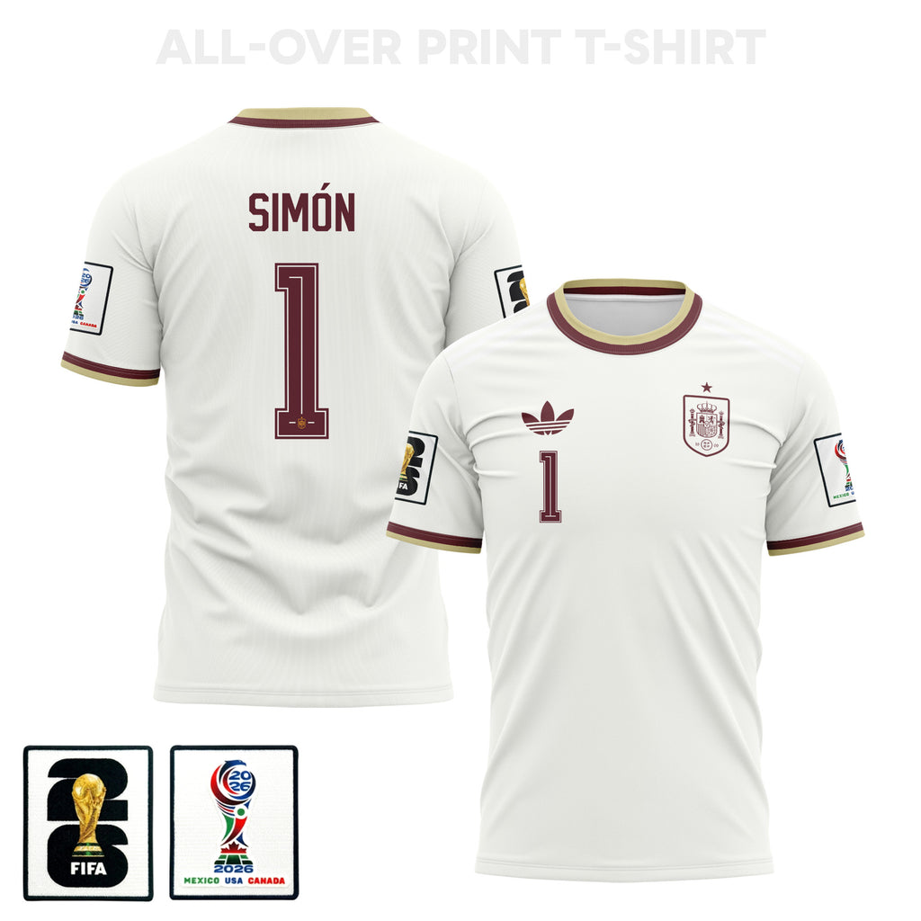 Unai Simón 1 Spain 2026 Away 3D T-Shirt Fully Printed – Unisex, White