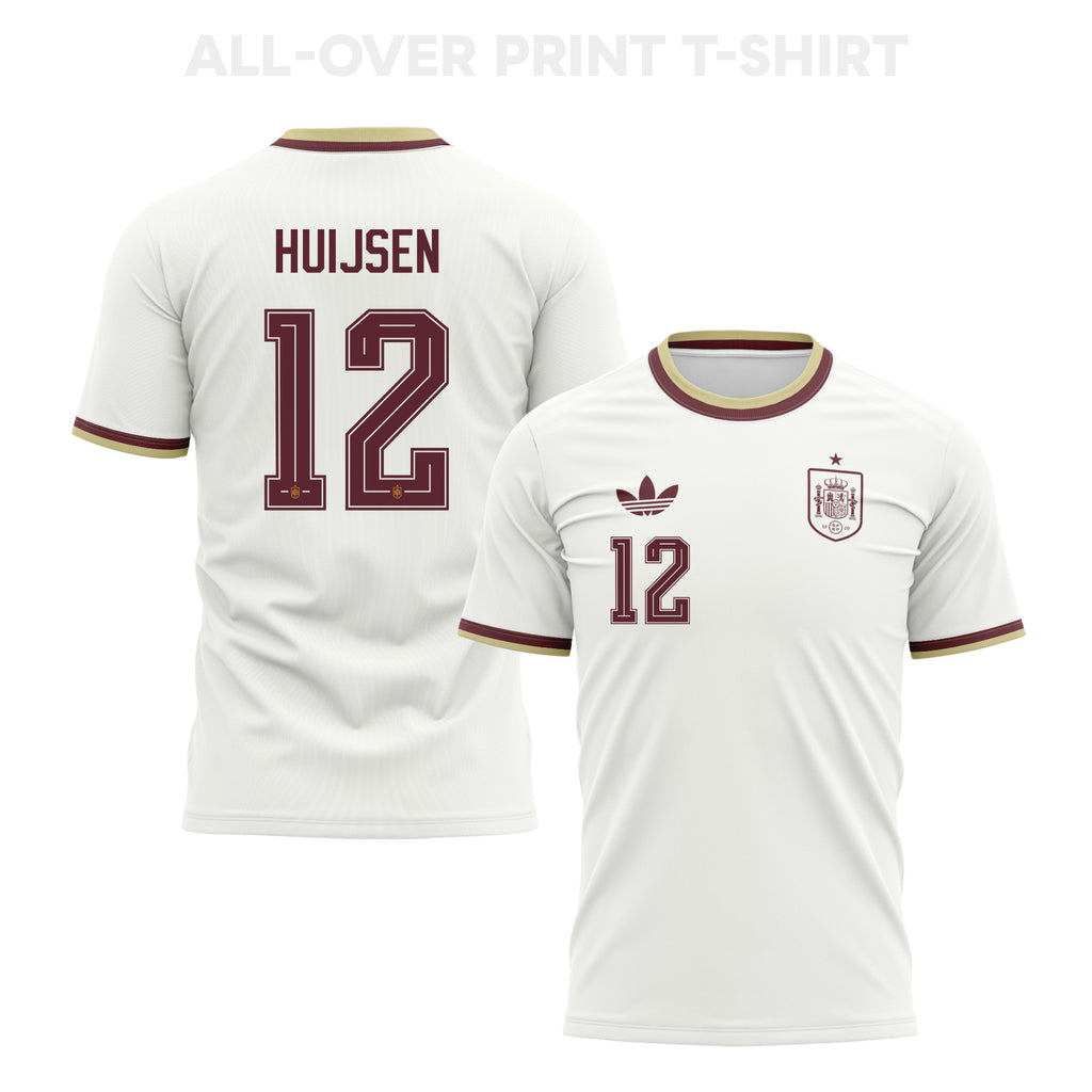 Dean Huijsen 12 Spain 2026 Away 3D T-Shirt Fully Printed – Unisex, White
