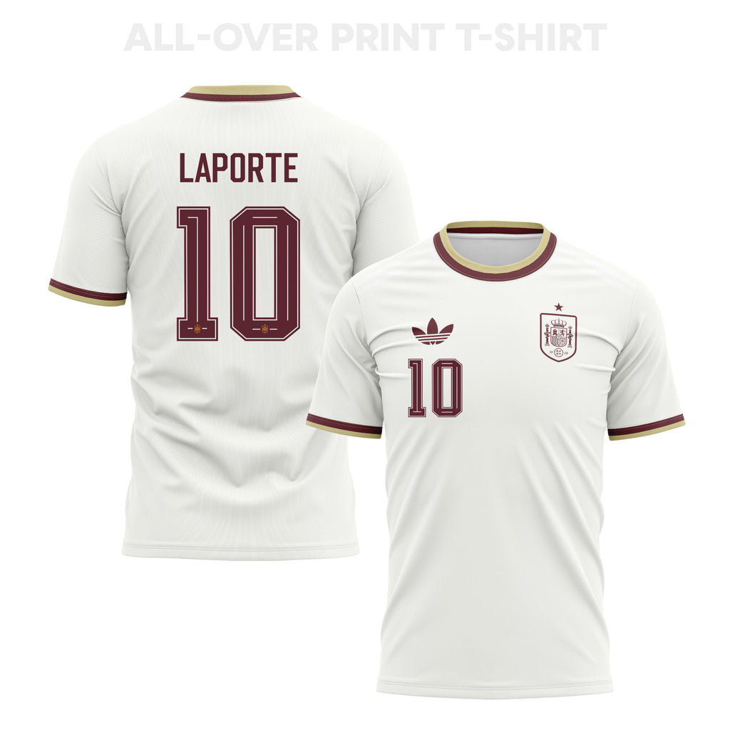 Aymeric Laporte 10 Spain 2026 Away 3D T-Shirt Fully Printed – Unisex, White