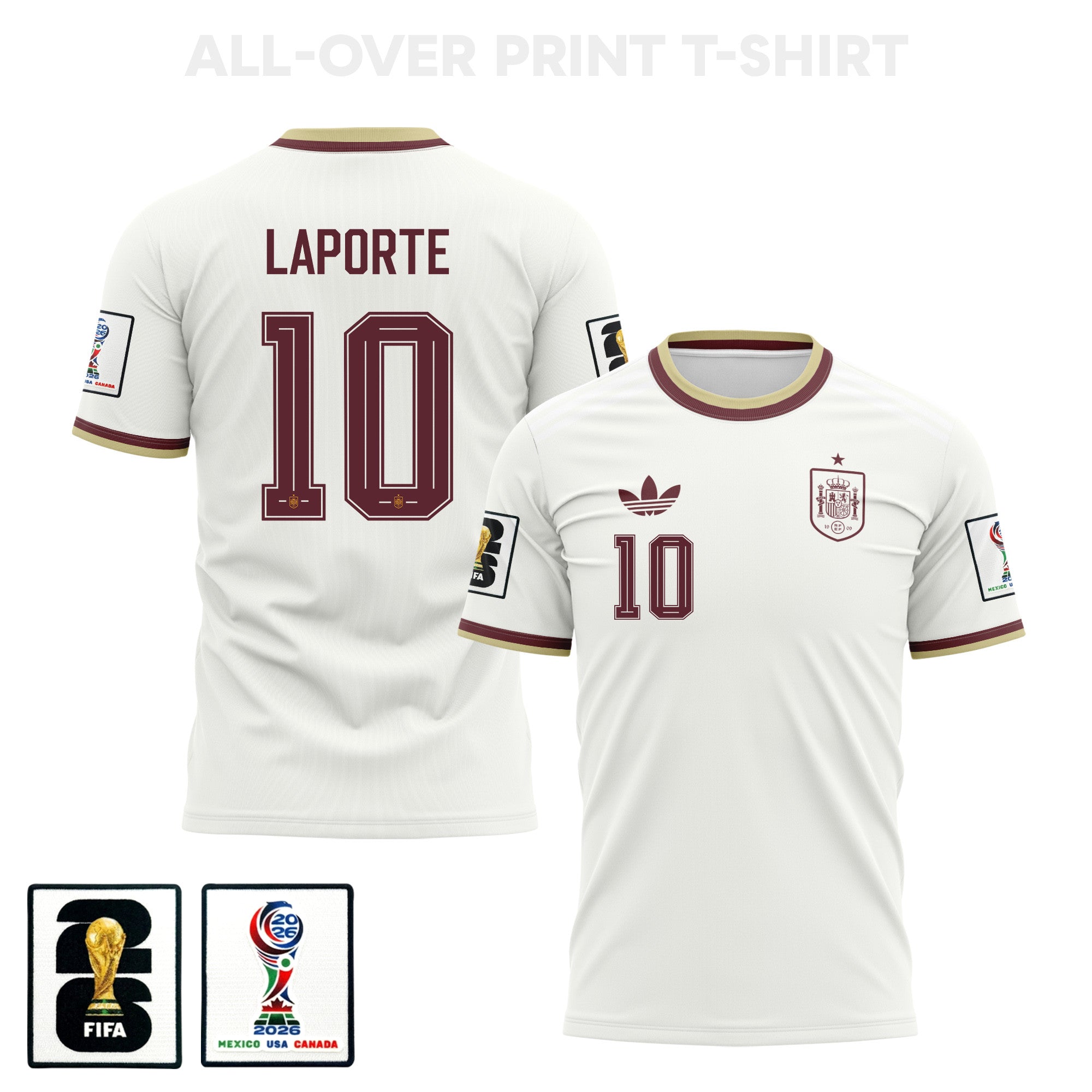 Aymeric Laporte 10 Spain 2026 Away 3D T-Shirt Fully Printed – Unisex, White
