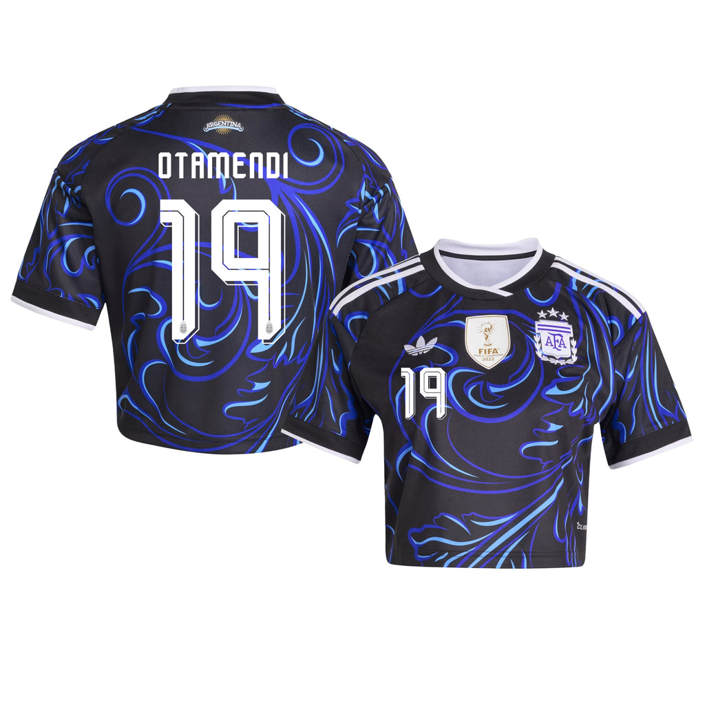 Nicolás Otamendi 19 Argentina 2026 Away Women's Cropped Jersey - Black