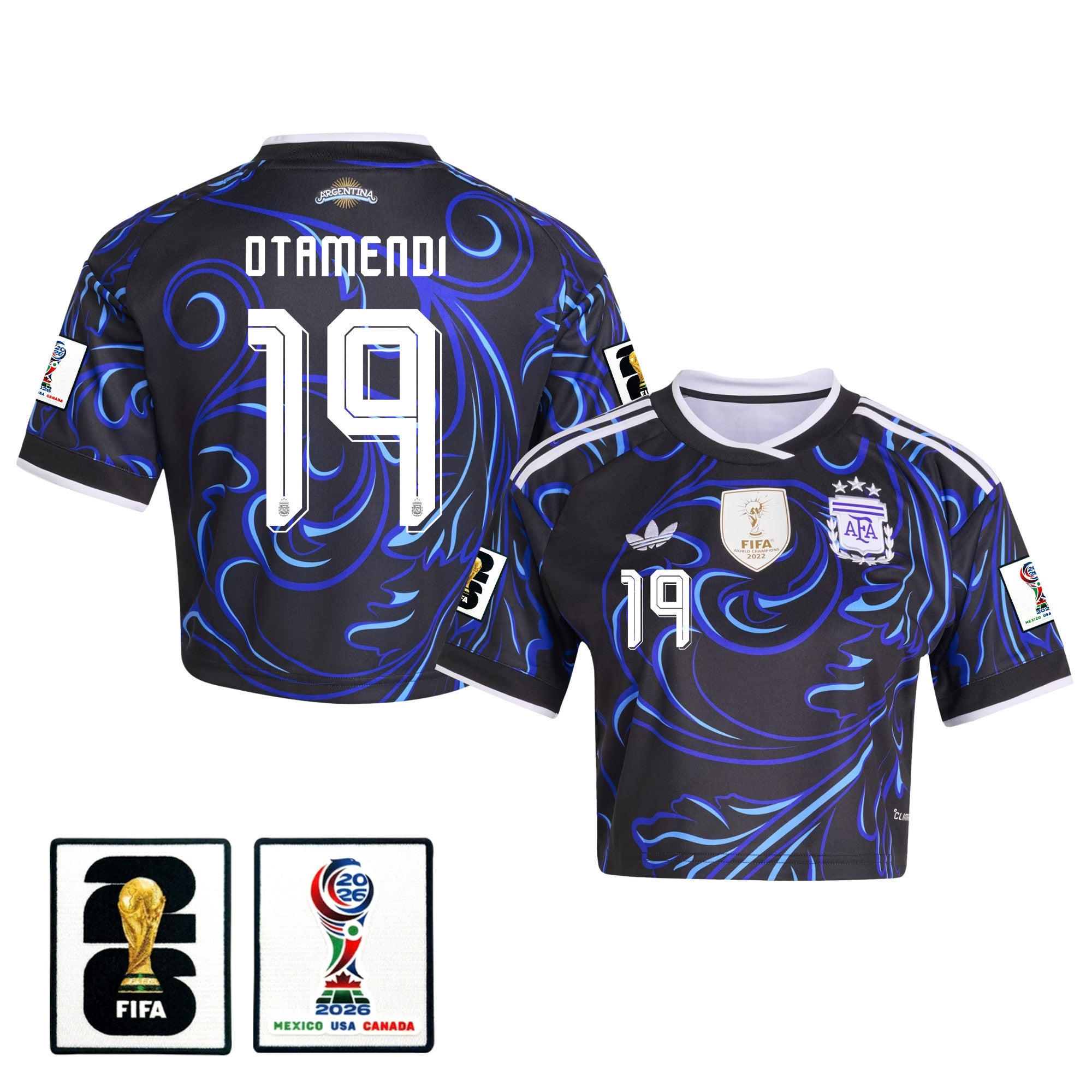 Nicolás Otamendi 19 Argentina 2026 Away Women's Cropped Jersey - Black