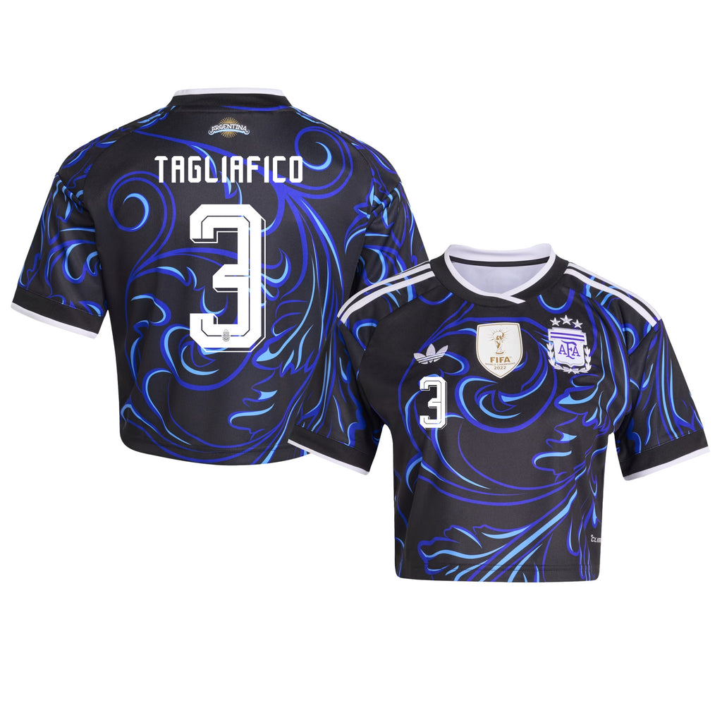 Nicolás Tagliafico 3 Argentina 2026 Away Women's Cropped Jersey - Black